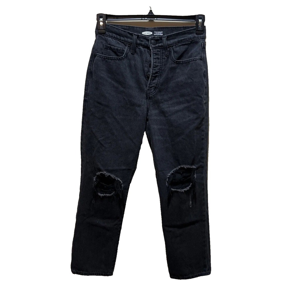 Old Navy Women's Black‎  Denim Sky Hi Straight Jeans Pants Size 4P 4
